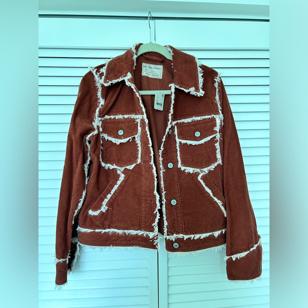 *NEW WITH TAGS* Free People Rust Corduroy Jacket with Cream Frayed Trim